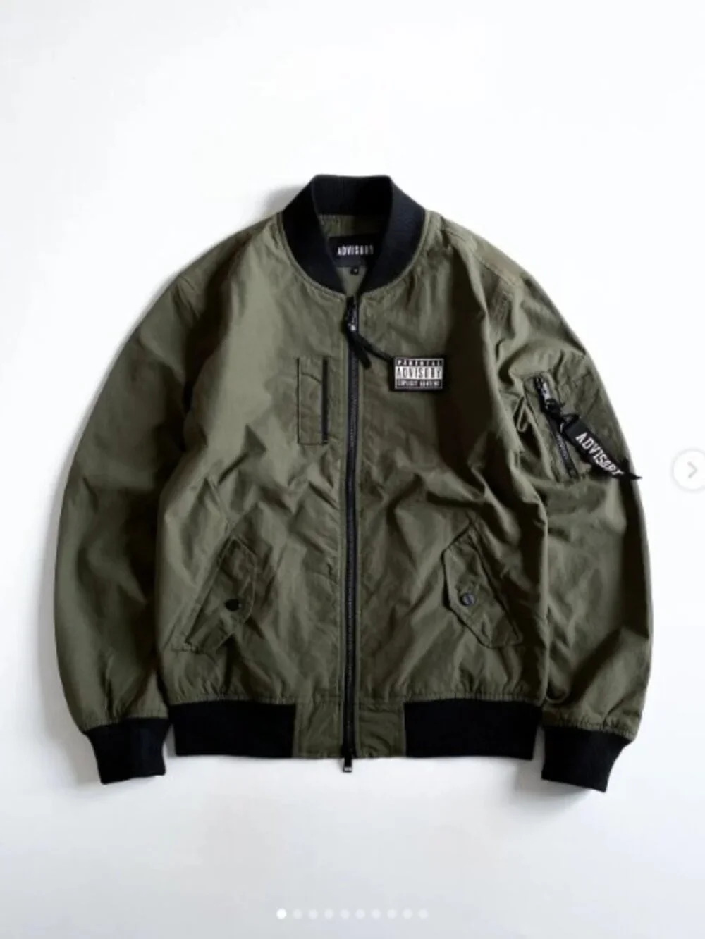 Olive Green Bomber Jacket Coat with Black Trim Men Size M